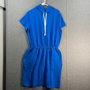 J Jason Wu Regular French Terry Short Sleeve Hoodie Dress Sapphire, Small
